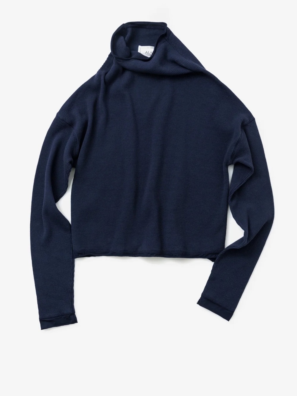 Alabama Chanin Black Organic Cotton Waffle Sweatshirt Funnel Neck Size 0 - black